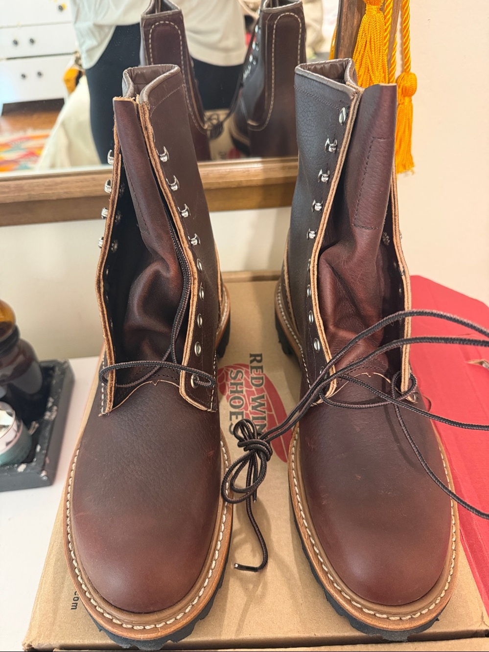 Men's Brown Leather Lace-Up Work Boots - Premium Comfort
